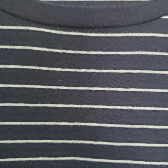 Vince Navy Blue Cotton Knit Striped Crew Neck Boxy Cut Long Sleeve T-Shirt S - Picture 5 of 12